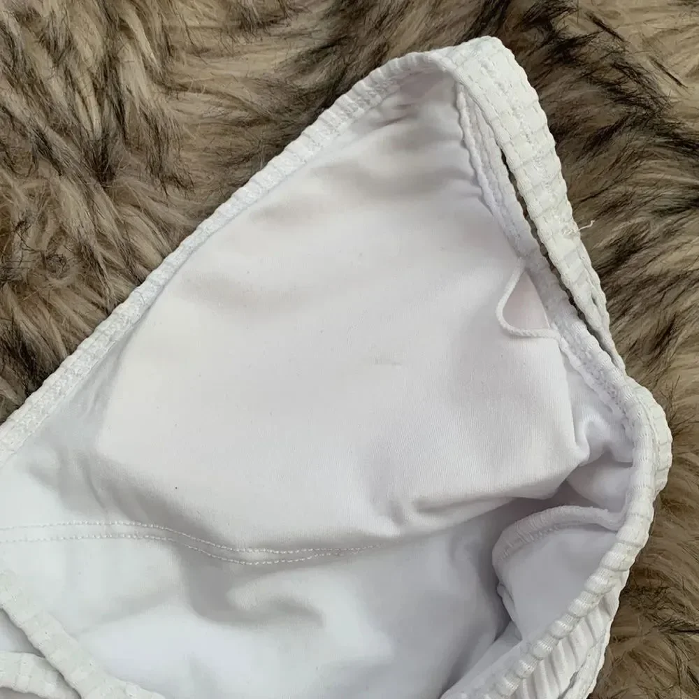Designer low cut Sexy plunge Ribbed Swimsuit Swimwear White